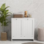 Mobile Portabiancheria con 2 Scomparti a Ribalta in Legno, 66x33x68cm, Bianco - immagine 7