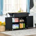 Carrello da Cucina Multiuso in Legno con 2 Cassetti, Armadietto e 4 Ruote, 104x46x91cm, Nero - immagine 8