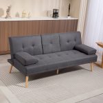 Divano Letto 3 Posti Reclinabile con 2 Braccioli Staccabili, in Tessuto Effetto Lino e Legno di Pioppo, 181x77x78 cm - immagine 2