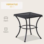 Tavolino da Giardino Quadrato in Acciaio con Piano Traforato, 45x45x50 cm, Nero - immagine 6