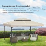 Tettuccio di Ricambio per Gazebo da Giardino 3x4m con Tetto a 2 Livelli in Poliestere Beige - immagine 3