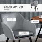 Set di 2 Sedie per Sala da Pranzo con Braccioli Imbottite e in Velluto, 54x56x74cm, Grigio - immagine 6
