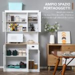 Mobile Dispensa Cucina in Legno con Armadietti e Cassetto Stile Country, 101x39x180cm, Bianco - immagine 4