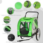 Rimorchio Bici e Passeggino per Cani 2 in 1 in Acciaio e Tessuto Oxford con Catarifrangenti, Verde - immagine 6
