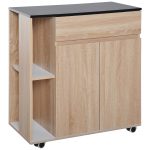 Carrello da Cucina con Ruote, Carrello Cucina con Cassetti Armadietto in Legno Truciolato 78x39.5x88.5cm