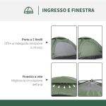 Tenda da Campeggio a Igloo con Porta a Cerniera, Zanzariera e Finestre a Rete, 206x152x110 cm, Verde - immagine 4