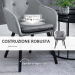 Set di 2 Sedie per Sala da Pranzo con Braccioli Imbottite e in Velluto, 54x56x74cm, Grigio - immagine 5
