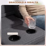 Divano Letto 3 Posti Reclinabile con 2 Braccioli Staccabili, in Tessuto Effetto Lino e Legno di Pioppo, 181x77x78 cm - immagine 7