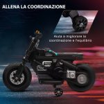 Moto Elettrica per Bambini 3-5 Anni in PP e Metallo con Rotelle, Clacson e Musica, 86x44x58 cm, Nera - immagine 5