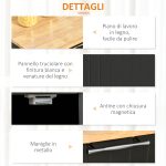 Carrello da Cucina Multiuso in Legno con 2 Cassetti, Armadietto e 4 Ruote, 104x46x91cm, Nero - immagine 7