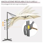 Ombrellone da Giardino Decentrato 3x2.5 m con Angolazione Regolabile e Girevole a 360°, Crema - immagine 5