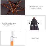 Ombrellone da Giardino Inclinabile 2x1.5 m con 6 Stecche e Palo in Legno di Abete, Grigio Scuro - immagine 5