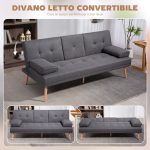 Divano Letto 3 Posti Reclinabile con 2 Braccioli Staccabili, in Tessuto Effetto Lino e Legno di Pioppo, 181x77x78 cm - immagine 4