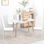 Set di 4 Sedie da Pranzo con Schienale Alto in Finta Pelle e Acciaio, 41x50x97cm, Bianco - immagine 2