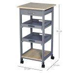 Carrello da Cucina con Cassetto, 2 Vassoi Estraibili e Ripiano Fisso, in Legno di Pino e MDF, 37x37x76 cm - immagine 3