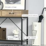 Tavolo Consolle Stile Vintage in Metallo e Legno con 2 Cassetti e Mensola, 100x35x76.5cm, Marrone - immagine 6