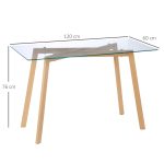 Tavolo da Pranzo Rettangolare per 4 Persone max, in Acciaio con Piano in Vetro Temperato, 120x60x76 cm - immagine 3