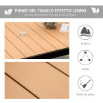 Tavolo da Giardino per 6 Persone in Alluminio e Plastica, Nero e Color Legno - immagine 4