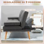 Divano Letto 3 Posti Reclinabile con 2 Braccioli Staccabili, in Tessuto Effetto Lino e Legno di Pioppo, 181x77x78 cm - immagine 5