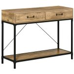 Tavolo Consolle Stile Vintage in Metallo e Legno con 2 Cassetti e Mensola, 100x35x76.5cm, Marrone