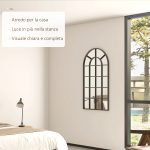 Specchio ad Arco per Casa e Ufficio con Montaggio a Parete, in Vetro e Metallo, 62x2.5x110 cm, Nero - immagine 4