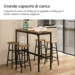 Set Tavolo e Sedie 5 Pezzi con 4 Sgabelli con Poggiapiedi e Tavolo Rettangolare, Nero e Marrone - immagine 7