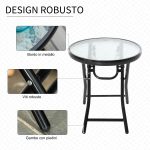 Tavolo da Giardino Pieghevole in Metallo e Ripiano in Vetro Φ45x50cm - immagine 5