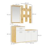 Set per Ingresso 3 in 1 con Appendiabiti a Muro, Specchio e Scarpiera con Panca in Legno - immagine 3