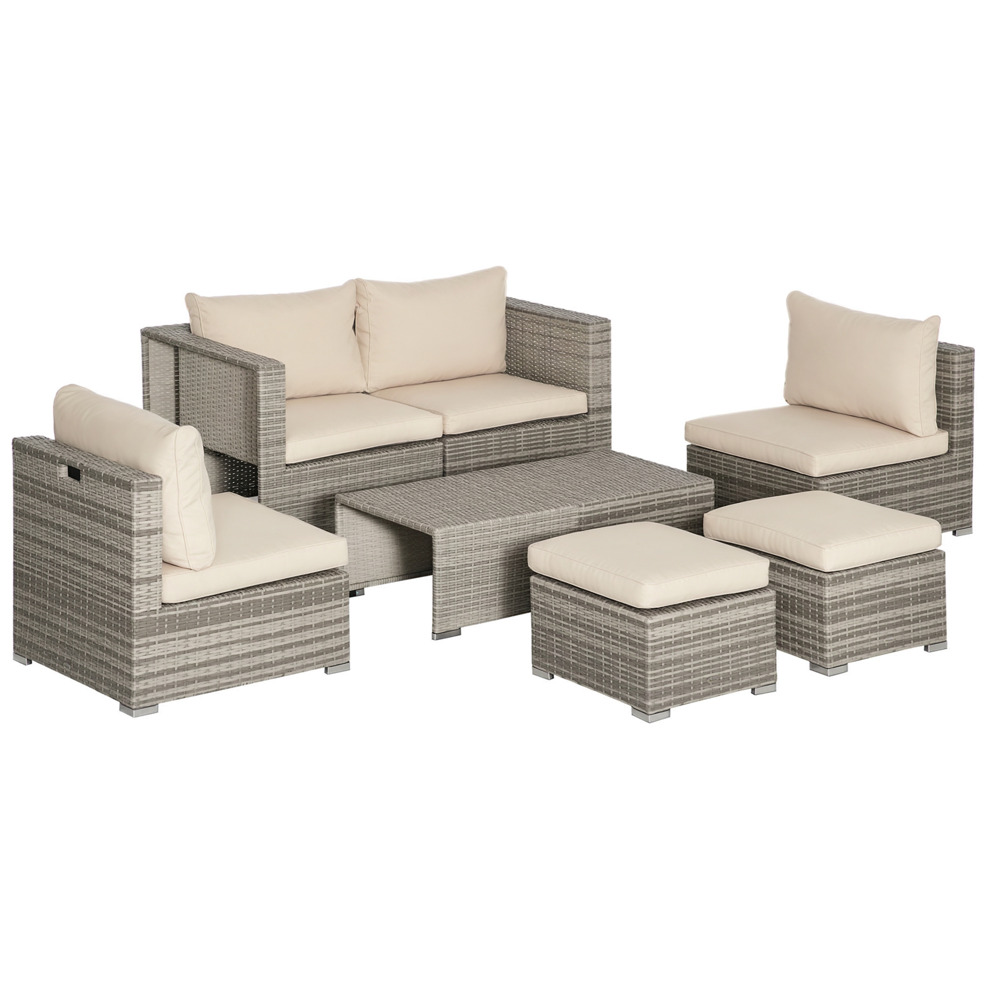 Tv0d7a1980a55c90a.jpg Salotto da Giardino in Rattan PE da 8 Pezzi con Poltrone, Tavolini e Sgabelli, Beige - immagine 1