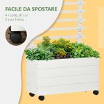 Fioriera Verticale con 4 Ruote e Traliccio per Piante Rampicanti in Legno, 76x30x155cm, Bianco - immagine 6