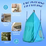Altalena da Giardino con Tenda per Bambini da 3-8 Anni, Ø100cm e Corde Regolabili, Blu - immagine 7