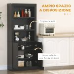 Credenza Cucina in Legno con Ripiani e Armadietto 2 Ante con Mensole Regolabili, 74.6x35.5x182.5cm - immagine 4