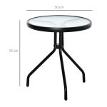Tavolino da Giardino Rotondo con Ripiano in Vetro e Struttura in Metallo, Φ50x55cm, Nero - immagine 3