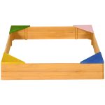 Sabbiera per Bambini da 4 Posti in Legno di Abete con Design senza Fondo, 109x109x19.8 cm - immagine 6