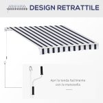 Tenda da Sole a Bracci 2.5x2m Avvolgibile Manuale in Alluminio e Poliestere Blu e Bianco - immagine 5