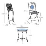Set da Giardino 3 Pezzi, Tavolino e 2 Sedie Pieghevoli con Mosaico, Blu - immagine 3