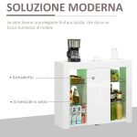 Credenza Moderna a Anta con Luci LED e Mensole in Vetro, Mobile Multiuso in Legno con Finitura Lucida, 97x35x83cm, Bianco - immagine 4