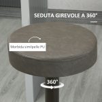 Set 2 Sgabelli da Bar Girevoli con Poggiapiedi e Altezza Regolabile, 35x36x64-85cm, Grigio - immagine 6