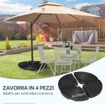 Base per Ombrellone a Braccio da 4 Pezzi in HDPE Riempibili con Acqua e Sabbia, Ø100x8 cm, Nero - immagine 4