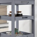 Carrello da Cucina con Cassetto, 2 Vassoi Estraibili e Ripiano Fisso, in Legno di Pino e MDF, 37x37x76 cm - immagine 7