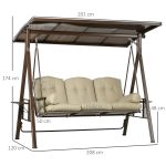 Dondolo da Giardino 3 Posti in Acciaio con Tettuccio Inclinabile e Cuscini, 208x120x174 cm - immagine 3