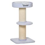 Tiragraffi per Gatti con Lettino, Rivestimento Peluche e Palo in Sisal, 45x45x91cm, Azzurro