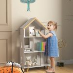Libreria per Bambini 3-6 Anni a 3 Livelli per Libri e Giochi, in MDF e Legno di Pino, 65x25x108.5 cm, Bianco - immagine 2