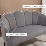 Divano 2 Posti in Velluto con Gambe in Metallo e Schienale a Conchiglia, 132x66x80cm, Grigio - immagine 4