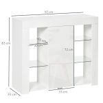 Credenza Moderna a Anta con Luci LED e Mensole in Vetro, Mobile Multiuso in Legno con Finitura Lucida, 97x35x83cm, Bianco - immagine 3