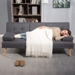 Divano Letto 3 Posti Reclinabile con 2 Braccioli Staccabili, in Tessuto Effetto Lino e Legno di Pioppo, 181x77x78 cm - immagine 8