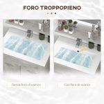 Set Mobili Bagno da 4 Pezzi con Lavabo da 60cm, Mobiletto, Colonna Bagno e Specchiera in Legno, Grigio - immagine 7