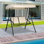 Dondolo a 2 Posti da Giardino con Tettuccio Regolabile, 140x118x162cm Beige - immagine 2