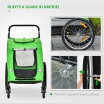 Rimorchio Bici e Passeggino per Cani 2 in 1 in Acciaio e Tessuto Oxford con Catarifrangenti, Verde - immagine 7