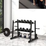 Rastrelliera per Manubri in Acciaio con 4 Aste Regolabili per Pesi e Kettlebell, 131x75x80 cm, Nero - immagine 2